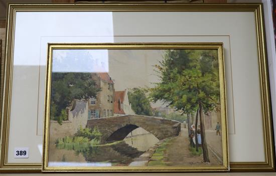 H. Burt Smith, watercolour, Dutch canal scene, signed, 27 x 37cm and a gouache of Dartmoor